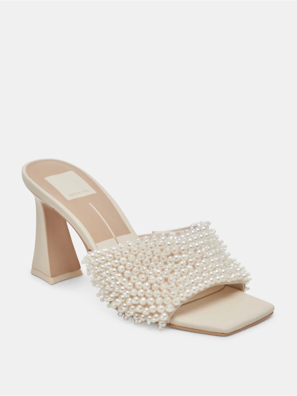 Dolce Vita Pearl-Embellished Cream Block Heel Mules - Picture 2 of 8